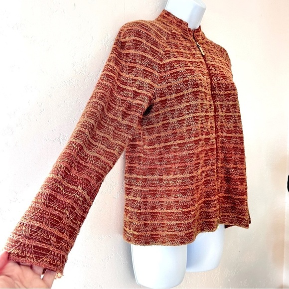 St. John Orange Geometric Santana 3D Knit Zip Up Sweater Jacket Size 2 - Picture 3 of 15